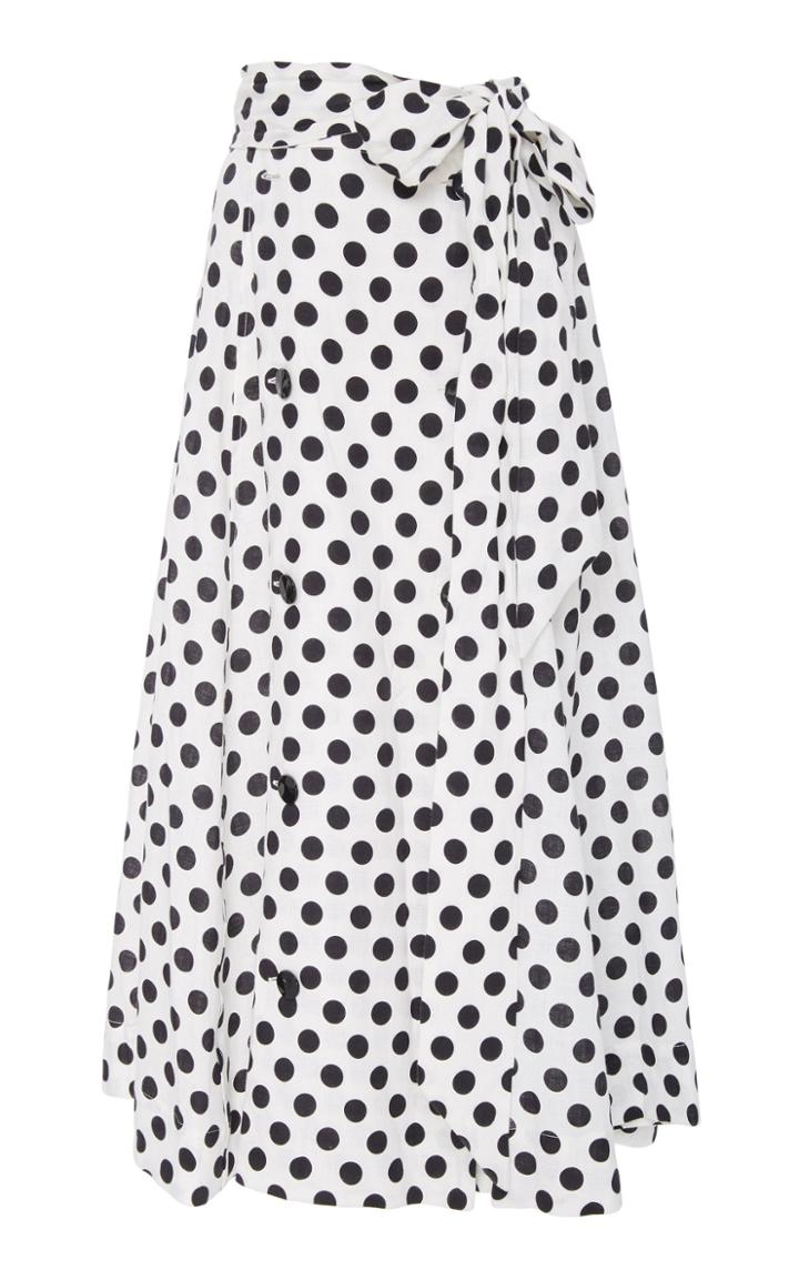 Lisa Marie Fernandez Diana Belted Polka Dot Linen Skirt