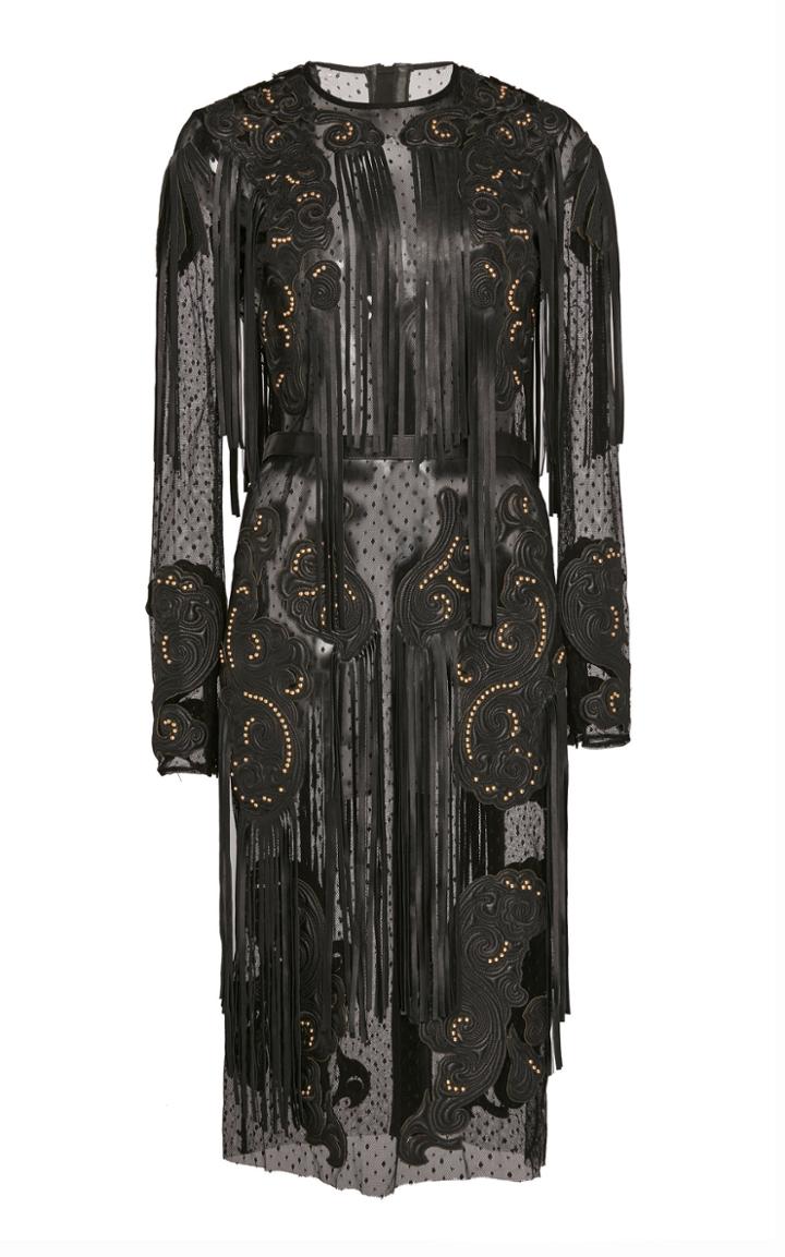 Zuhair Murad Leather Fringe Embellished Tulle Dress