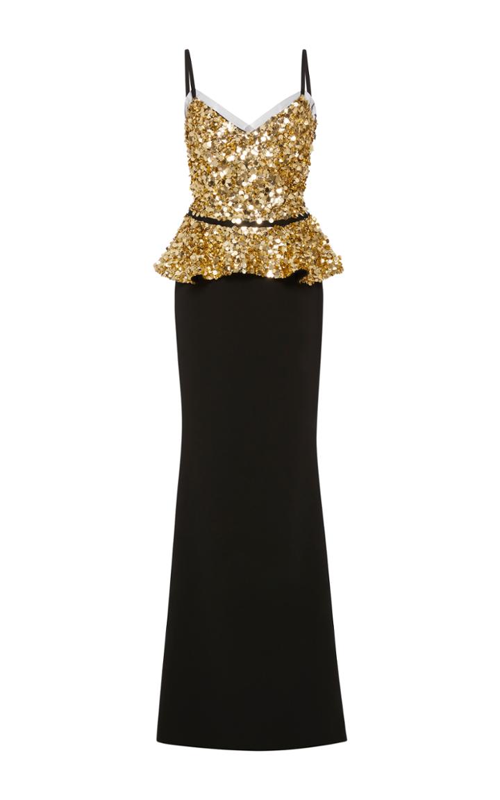 Elizabeth Kennedy V-neck Gown With Embroidered Bodice And Peplum