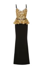 Elizabeth Kennedy V-neck Gown With Embroidered Bodice And Peplum