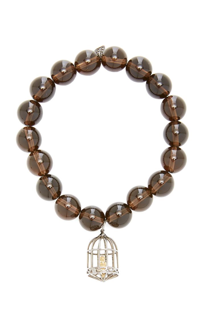 Sydney Evan 10mm Beaded Smokey Quartz Bracelet With Mini Bird Cage Charm