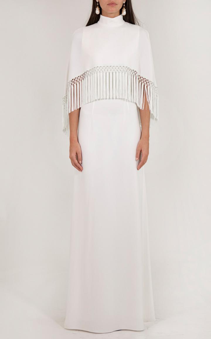 Moda Operandi Andrew Gn Fringed Cape Crepe Gown