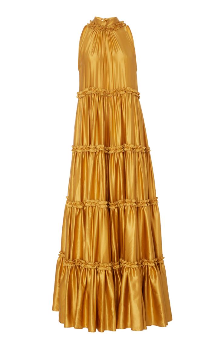 Amber Sakai Tiered Silk Maxi Dress