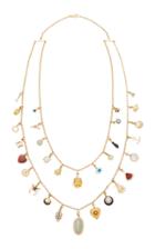 Renee Lewis Antique Gold Gemstone And Diamond Charm Necklace