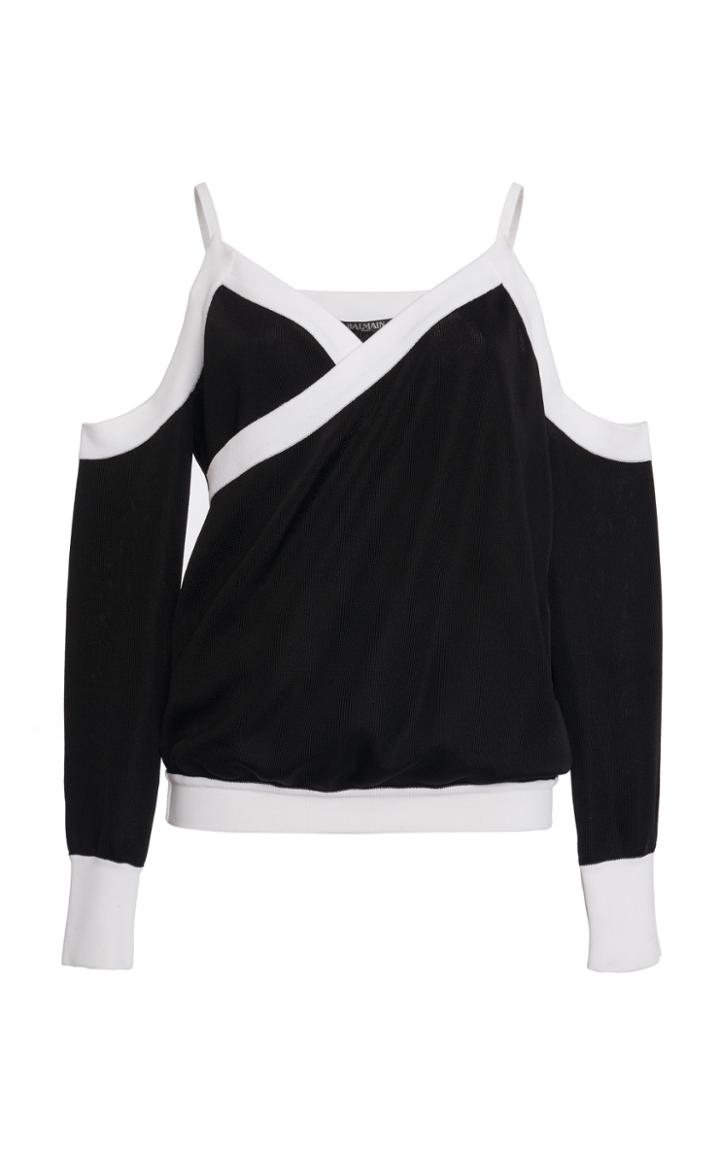 Balmain Cold Shoulder Contrast Jersey Top