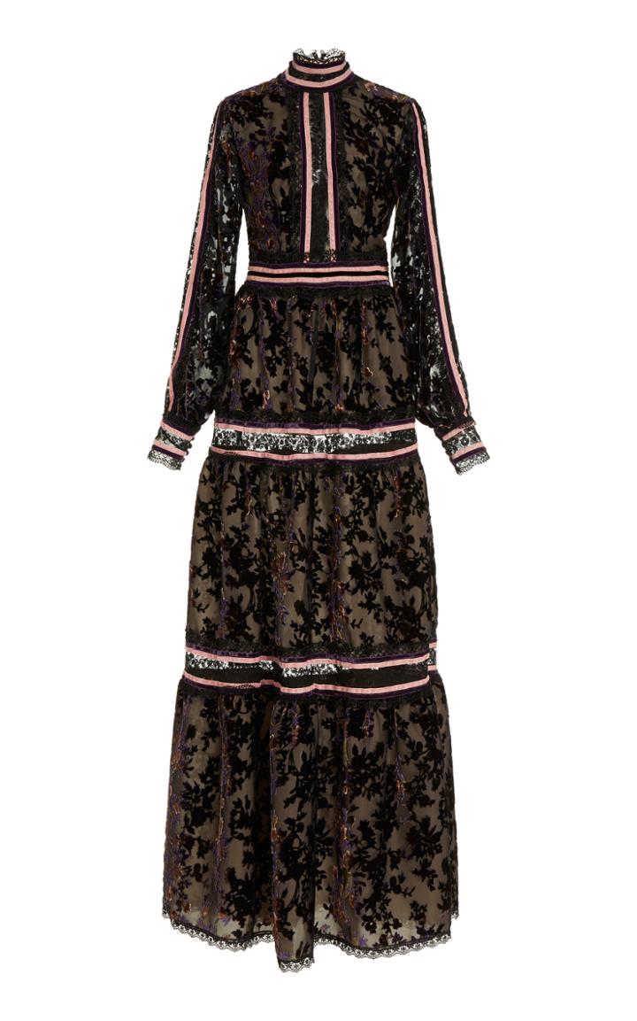 Costarellos Devore Flowers A-line Gown