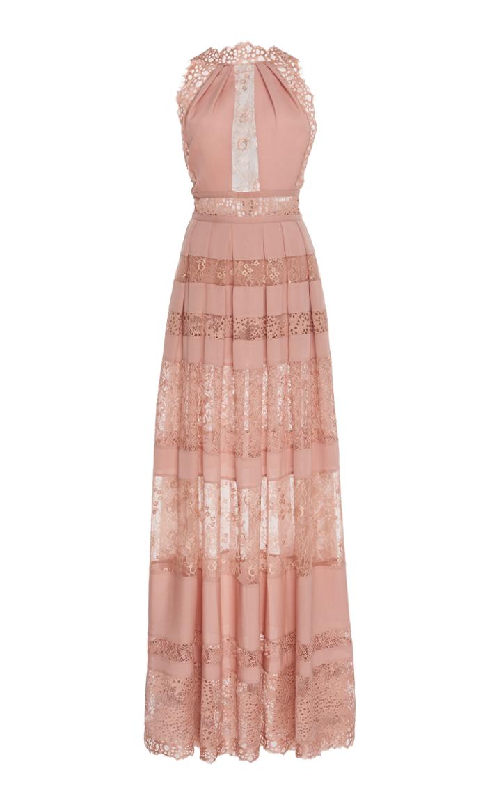 Elie Saab Lace Inset Halter Neck Maxi Dress