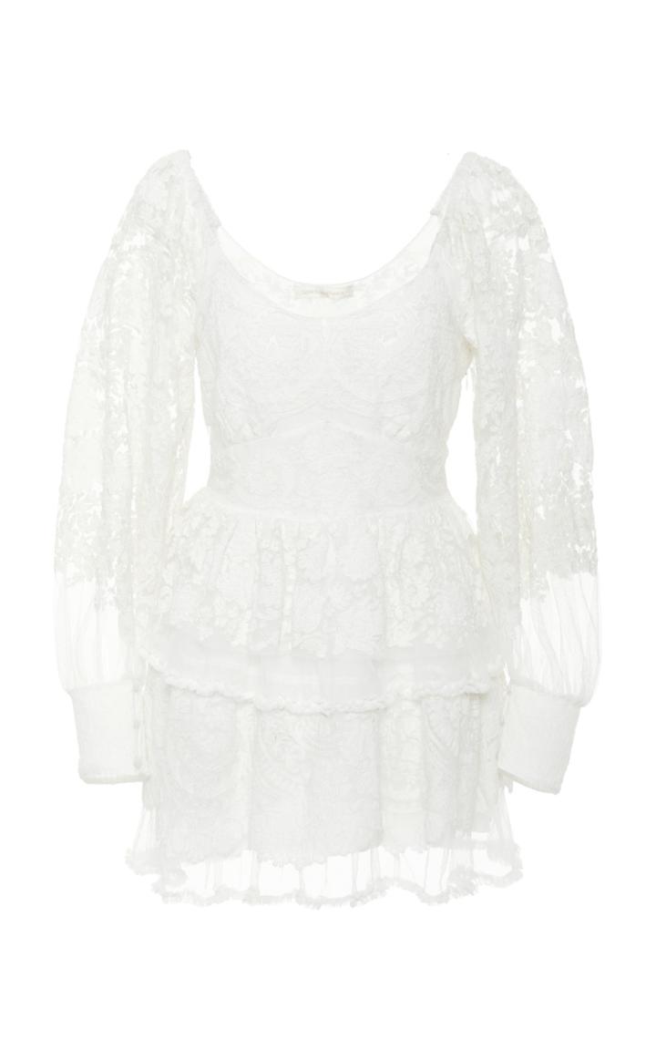 Moda Operandi Loveshackfancy Astor Semi-sheer Tiered Mini Dress Size: 00