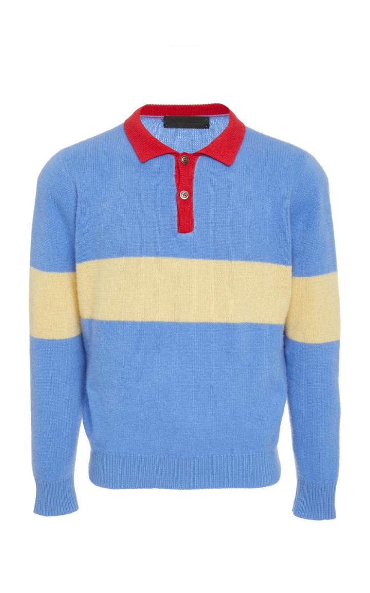 The Elder Statesman M'o Exclusive Rugby Stripe Cashmere Collared Shirt