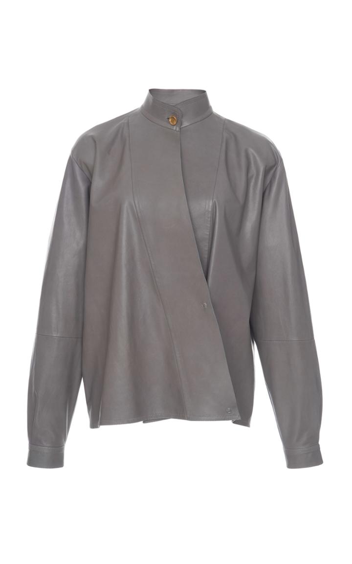 Agnona Superfine Nappa Leather Wrap Shirt