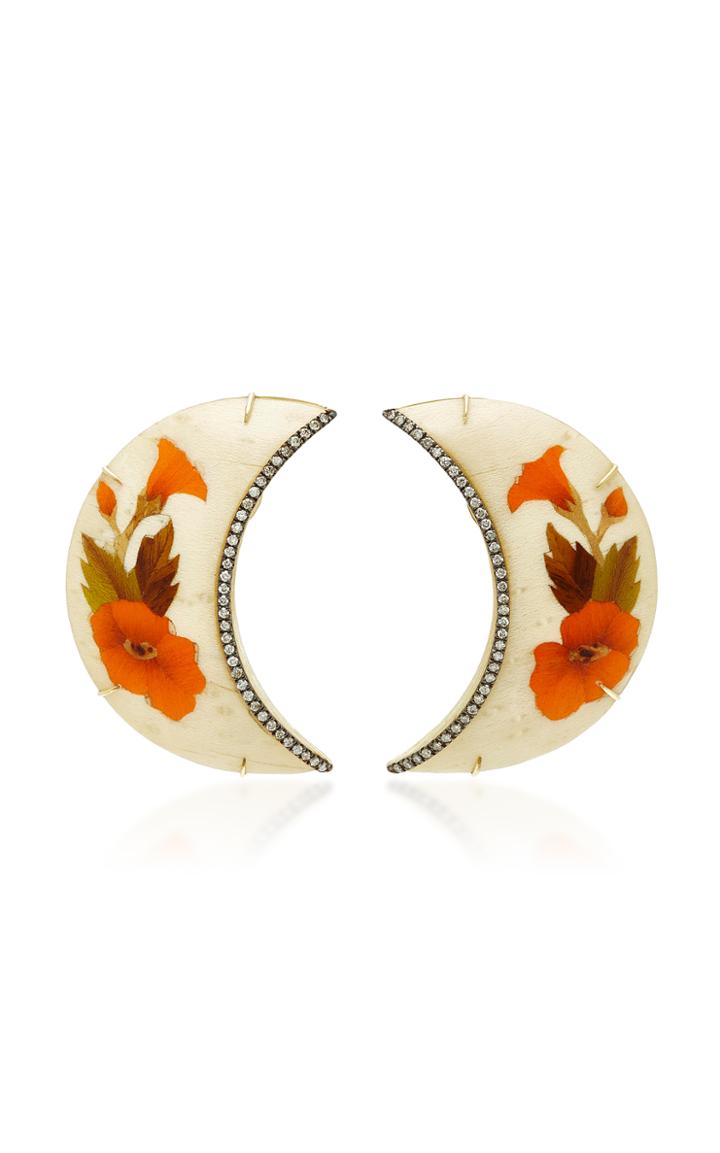 Silvia Furmanovich Marquetry Floral Crescent Earrings
