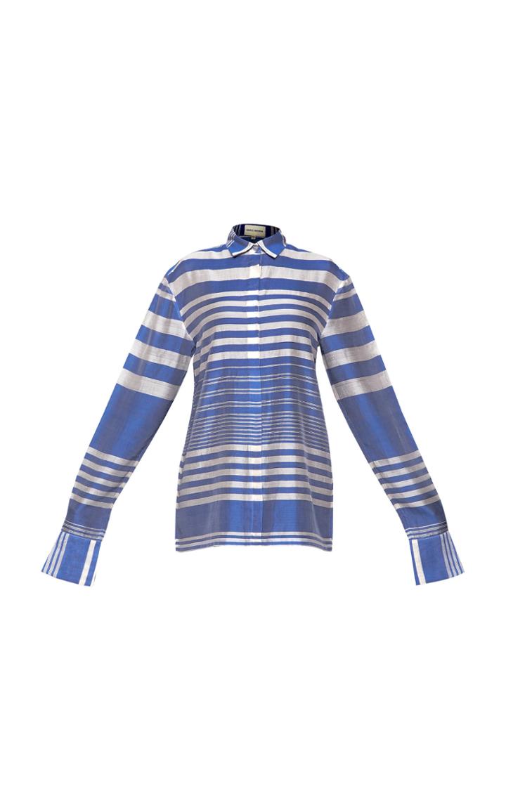 Rahul Mishra Marine Striped Cotton Blend Collared Shirt