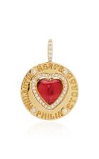 Moda Operandi Marlo Laz 14k Yellow Gold Mini Pink Tourmaline Heart Coin Charm