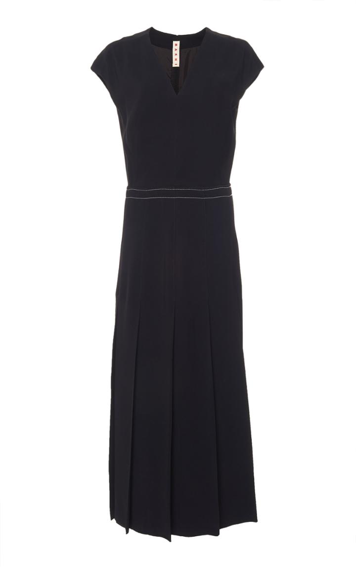 Marni Pintucked Contrast-stitched Crepe Dress