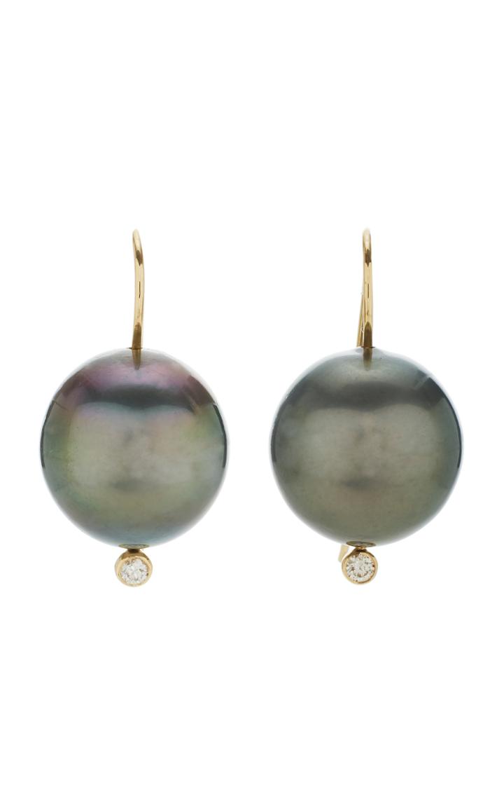 Mizuki 14k Large Black Tahitian And Diamond Pearl Earring