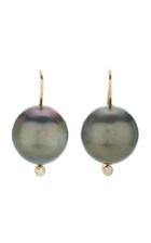 Mizuki 14k Large Black Tahitian And Diamond Pearl Earring