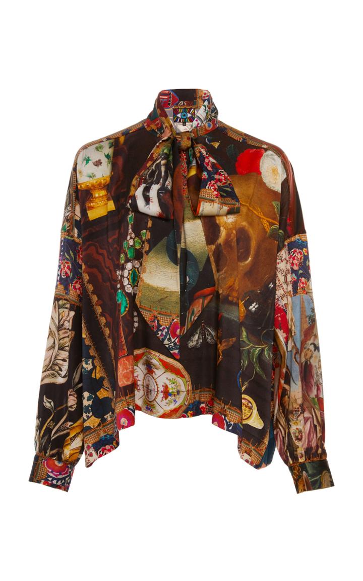 Libertine Memento Mori Tie Blouse In Charmeuse