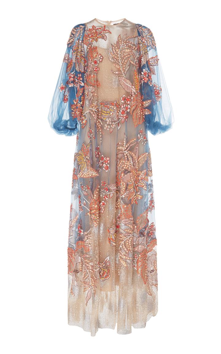 Biyan Gilma Floral-embroidered Tulle Maxi Dress