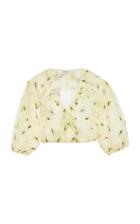 Ganni Floral-embroidered Organza Cropped Top