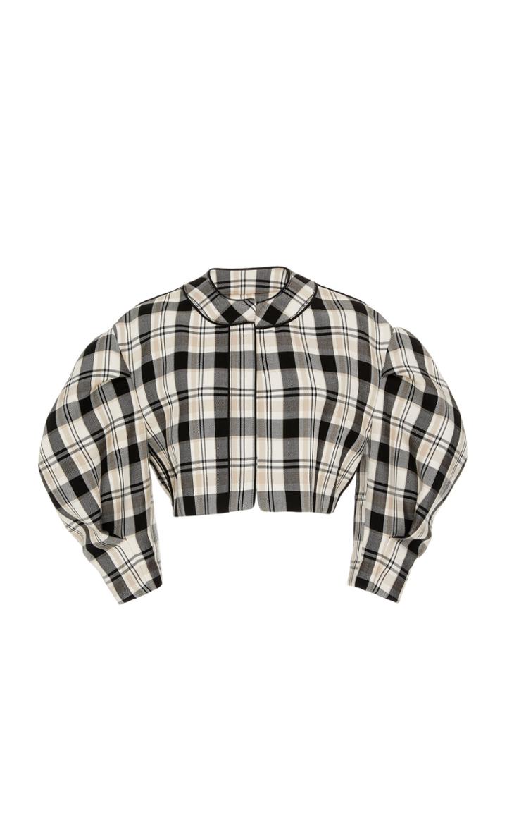 Moda Operandi Carolina Herrera Plaid Cotton Cropped Jacket Size: 0
