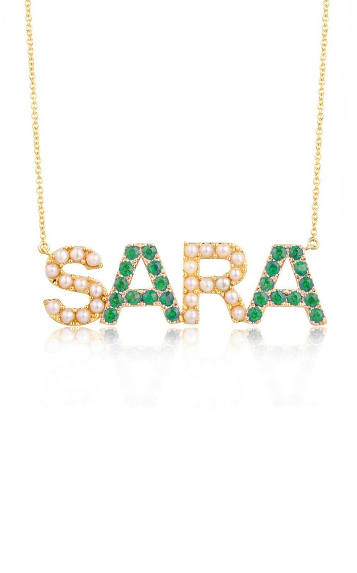 Moda Operandi Luisa Alexander 14k Yellow Gold Pearl And Emerald Name Necklace