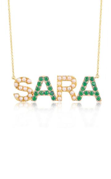 Moda Operandi Luisa Alexander 14k Yellow Gold Pearl And Emerald Name Necklace