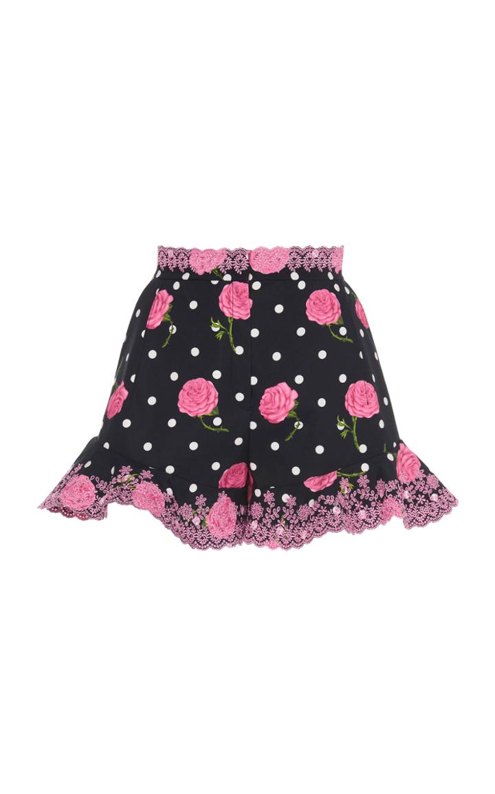 Moda Operandi Paco Rabanne Lace-trimmed Floral-print Cotton Shorts Size: 36