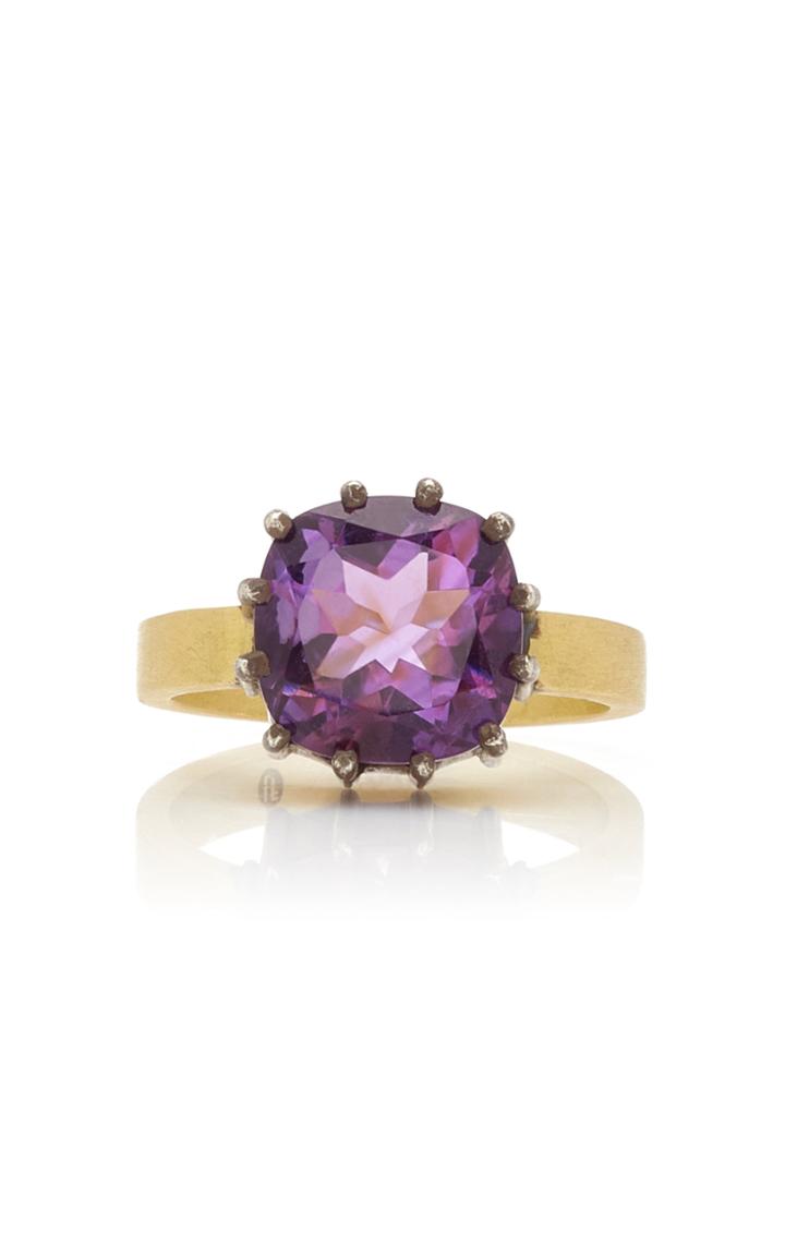 Moda Operandi Lfrank 18k Yellow Gold Cushion Cut Amethyst Ring