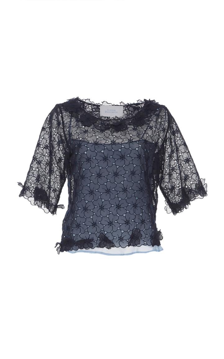 Luisa Beccaria Georgette Eyelet Ruffled Top