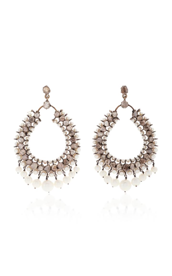 Sanjay Kasliwal Indorussian Pearl And Diamond Teardrop Earrings