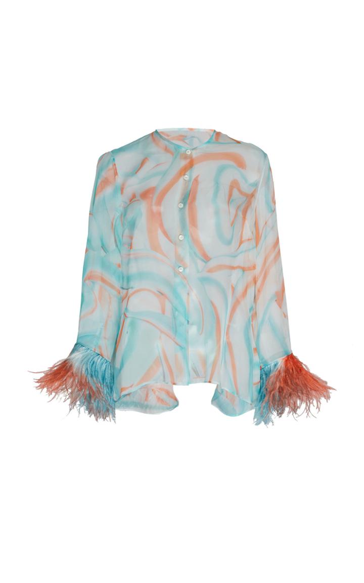 Maison Margiela Feather Cuffs Printed Silk Top