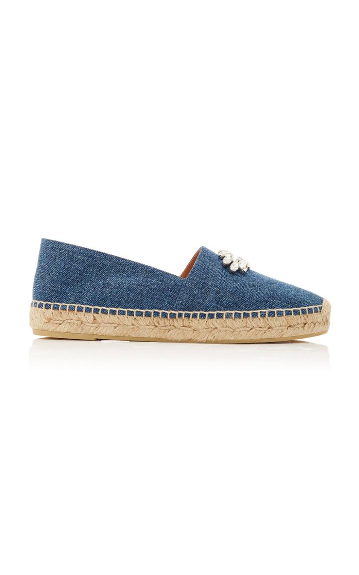 Miu Miu Jeweled Denim Ballerina Espadrilles