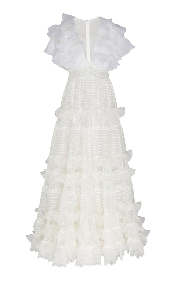 Giambattista Valli V-neck Tiered Ruffles Gown