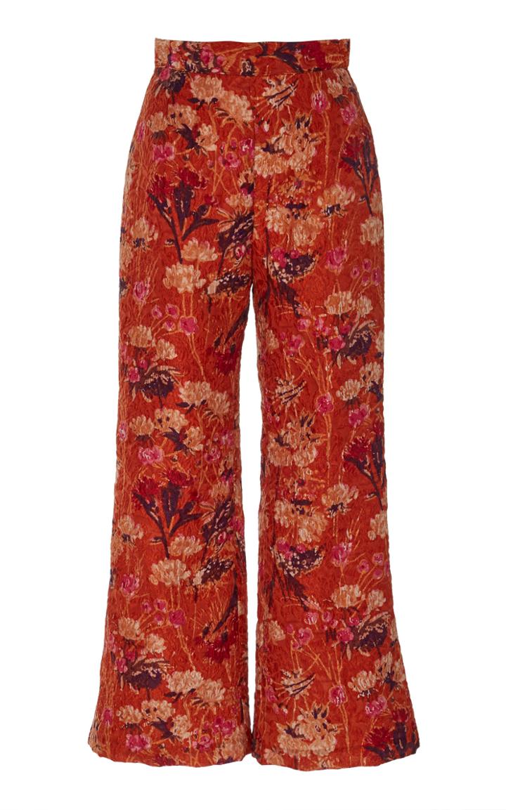 Anna Sui Field Of Flowers Ruffled-hem Straight-leg Pants