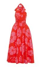 Staud Moana Printed Cotton-poplin Halter Dress