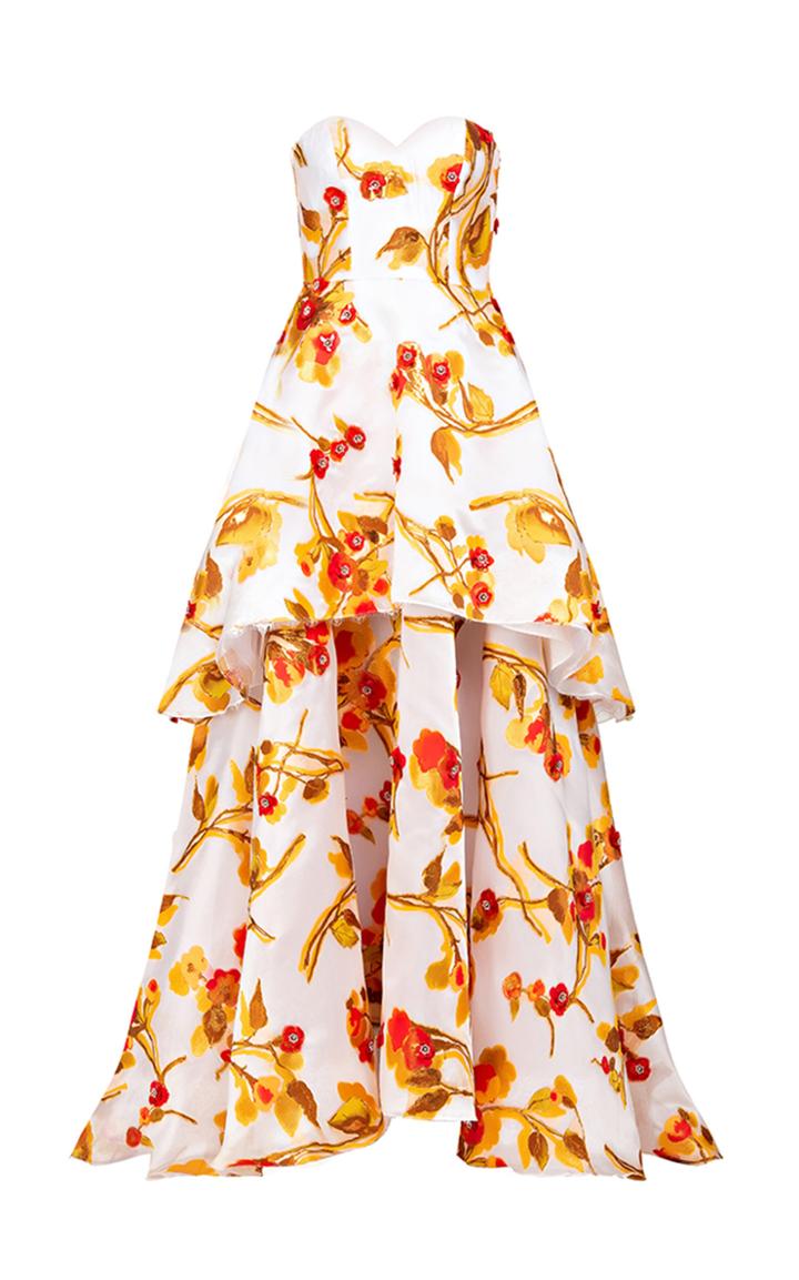 Bambah Fiore Strapless Floral Ruffle Gown