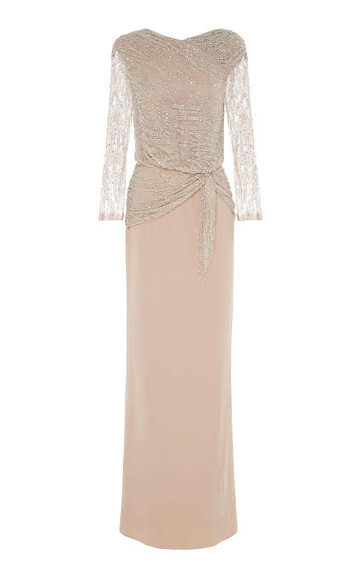 Rachel Gilbert Jamilla Hand Beaded Long Sleeve Gown