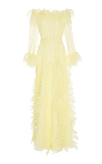 Blumarine Feather Off The Shoulder Gown