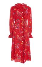 Moda Operandi Alessandra Rich Floral Silk Dress With Ruffled Collar And Trim