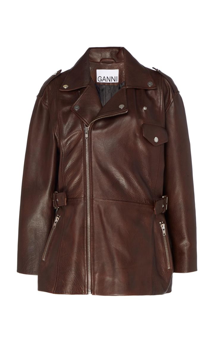 Ganni Leather Biker Jacket Size: 34