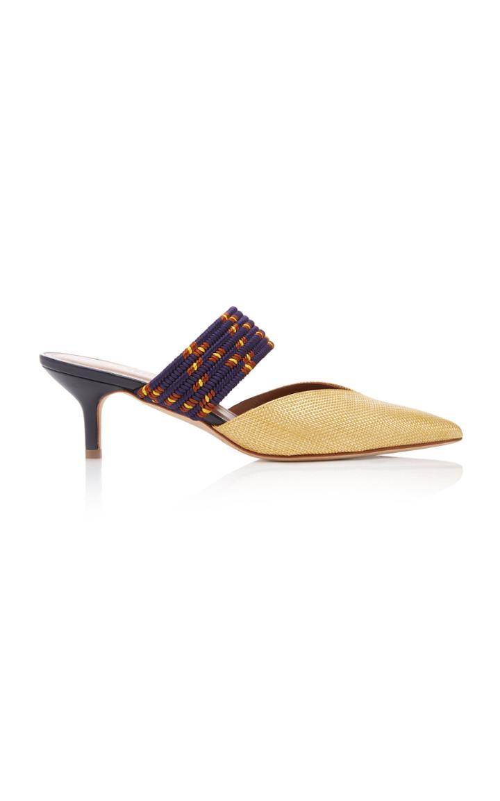 Malone Souliers Maisie Cord-trimmed Raffia And Leather Mules