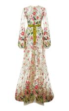 Moda Operandi Naeem Khan Tie-accented Floral Embroidered Sheer Gown Size: 2
