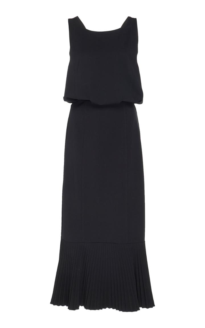 Derek Lam Sleeveless Georgette Fitted Midi Dress With Pleated Hem