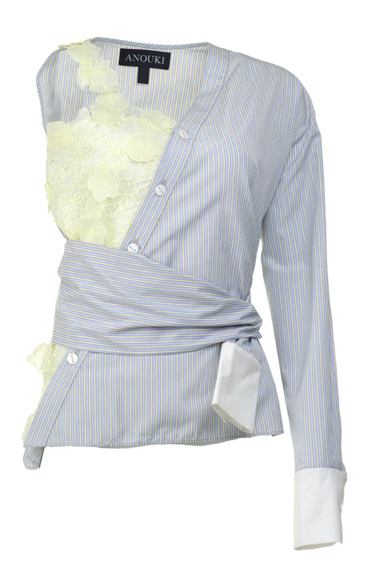 Anouki Stripe Floral Lace Shirting Top