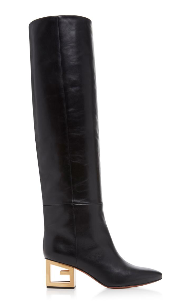 Givenchy Triangle Gold-tone Leather Knee Boots