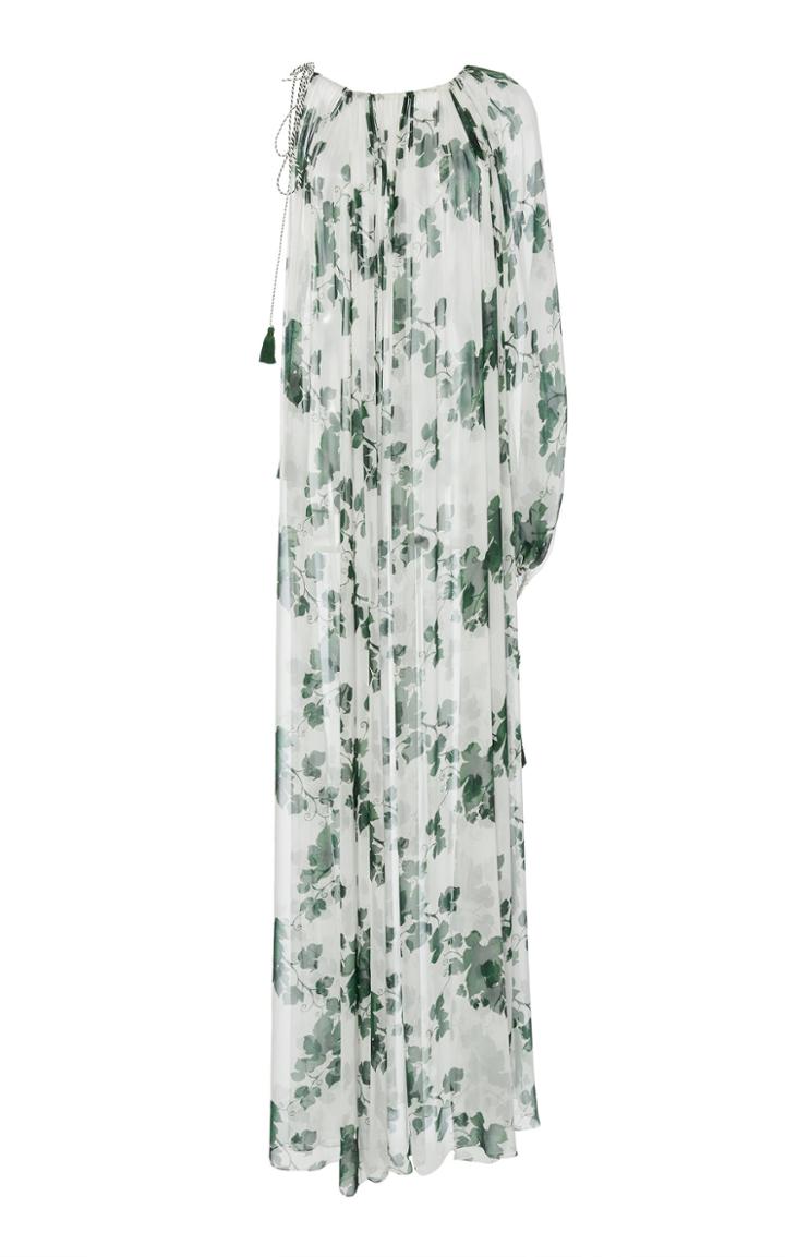 Oscar De La Renta One-shoulder Silk Grape Leaves Caftan