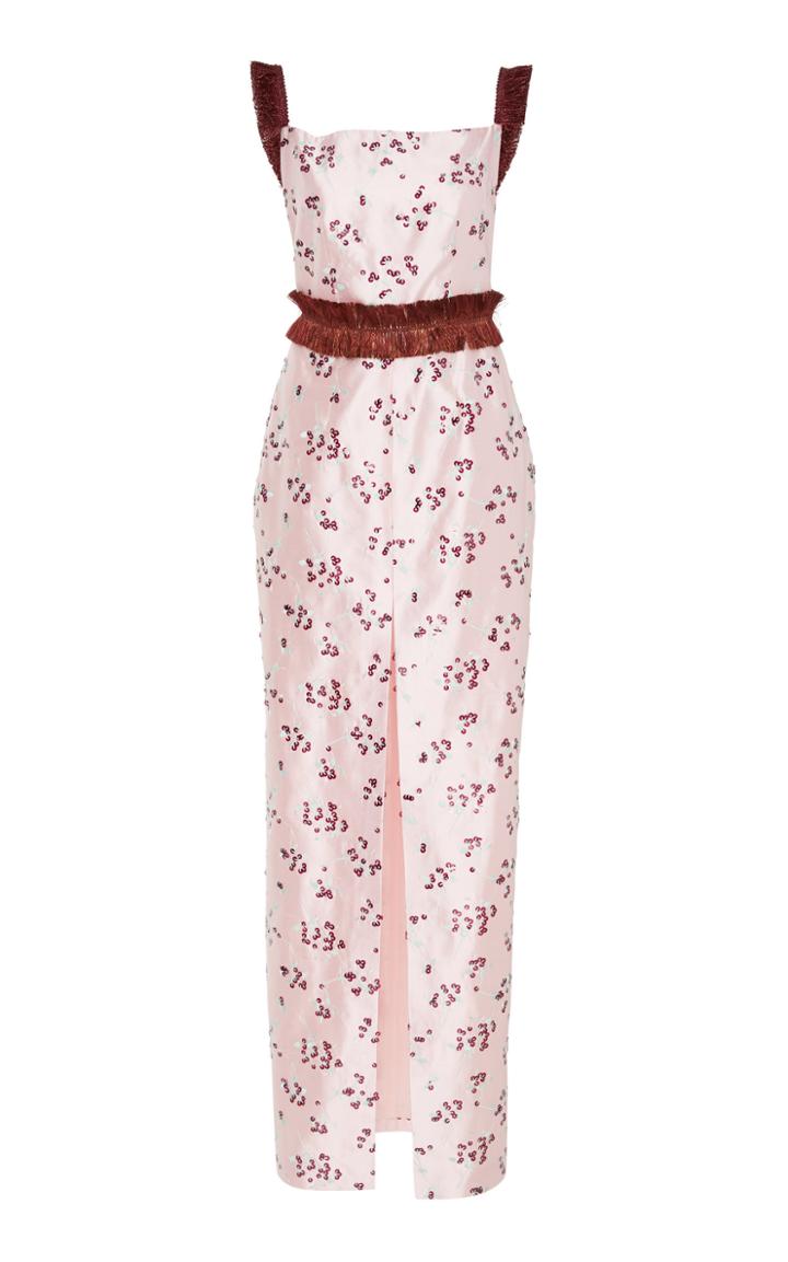 Markarian Sleeveless Fringe Trim Column Gown