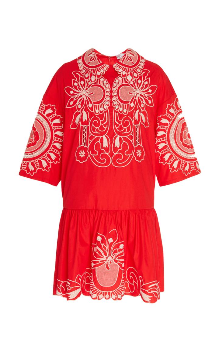 Moda Operandi Red Valentino Embroidered Poplin Dress Size: 36