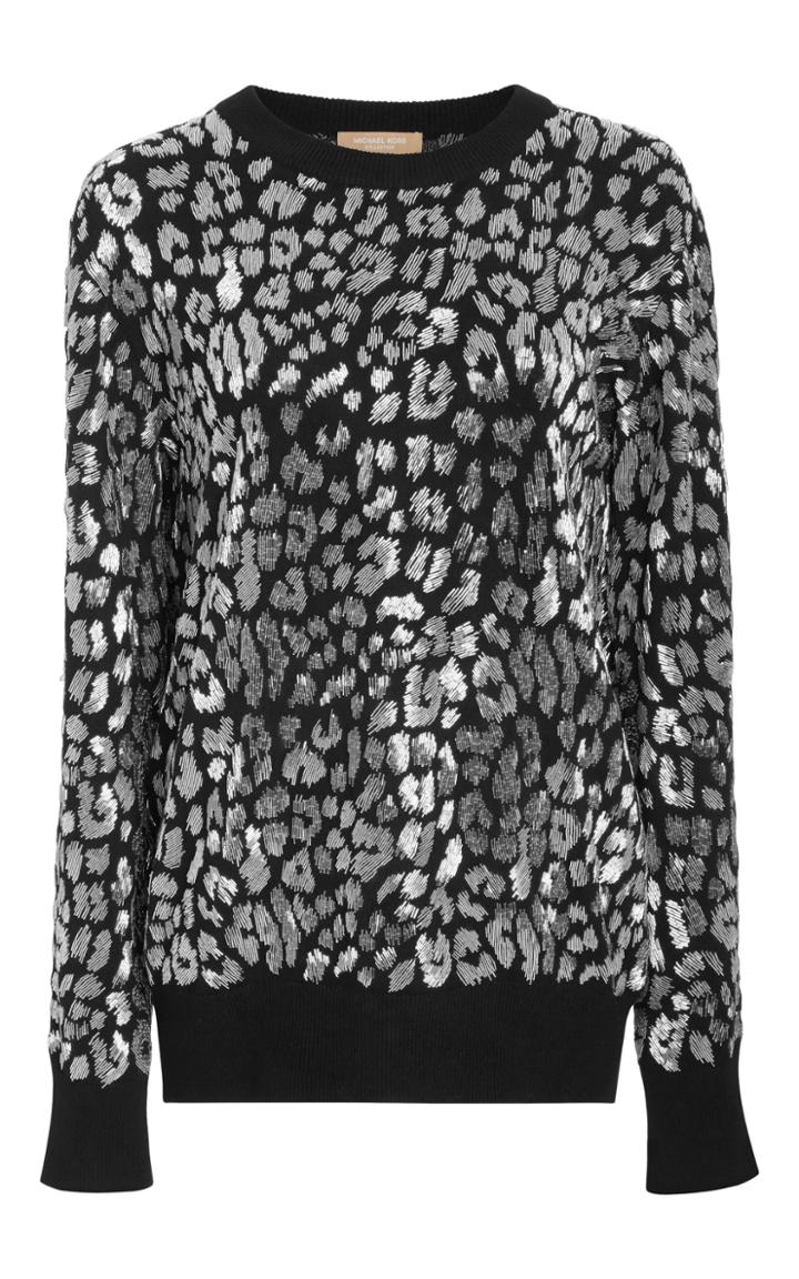 Michael Kors Collection Silver Leopard Embroidered Top