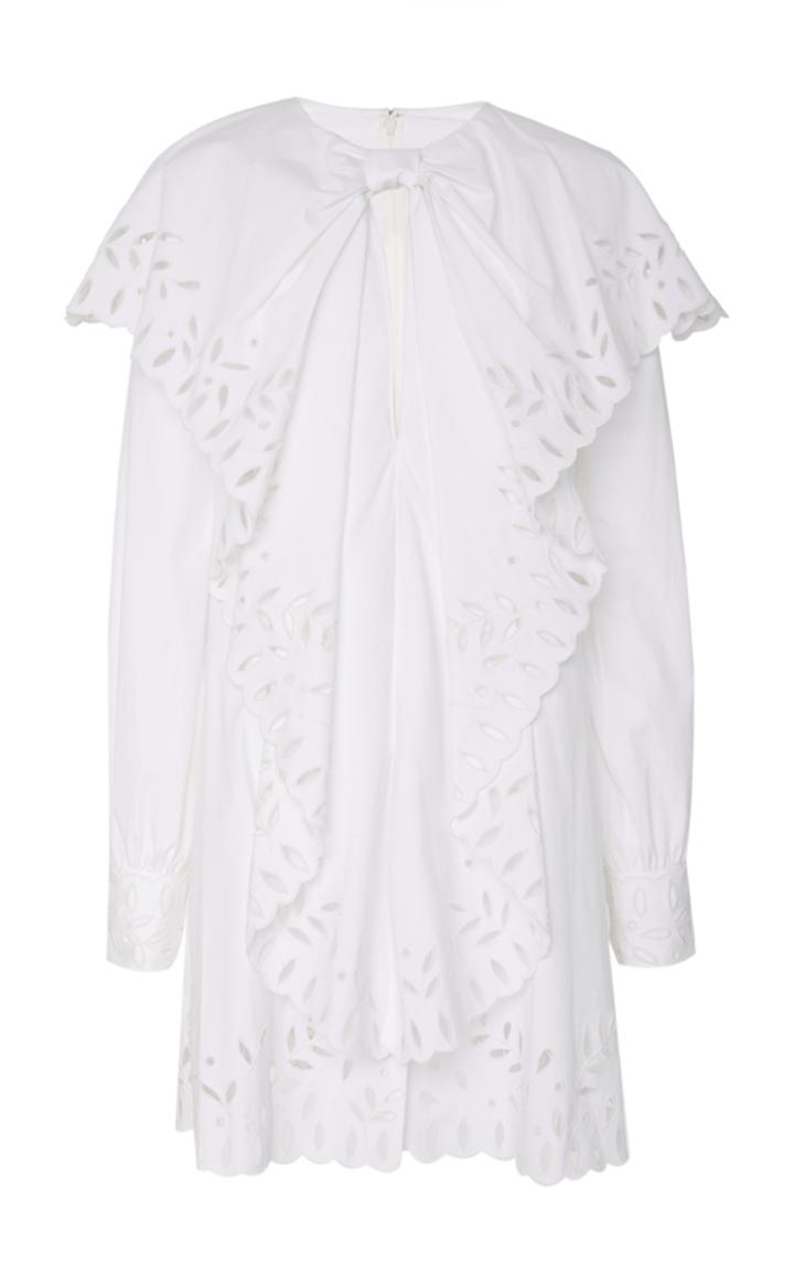 Oscar De La Renta Long Sleeve Eyelet Dress